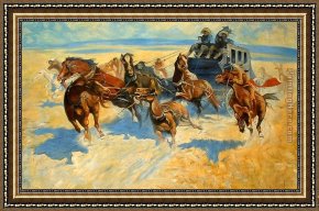 Night Framed Paintings - Downing the Night Leader by Frederic Remington