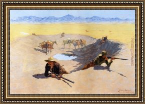 St Peter Walking on The Water Framed Paintings - Fight for the Water Hole by Frederic Remington
