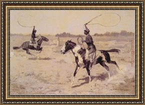 The Death of Demosthenes Framed Paintings - It was to be a lasso duel to the death by Frederic Remington