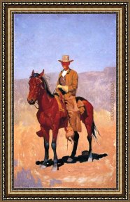 Cowboy Singing Framed Paintings - Mounted Cowboy in Chaps with Race Horse by Frederic Remington