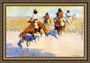Arabs Crossing The Desert Framed Paintings - Pool in the Desert by Frederic Remington