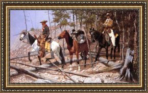 Cattle in a Pasture Framed Paintings - Prospecting for Cattle Range by Frederic Remington