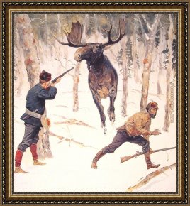 Departure to The Hunt Framed Paintings - The Moose Hunt by Frederic Remington