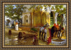 Frederick Arthur Bridgman Framed Paintings - At The Fountain by Frederick Arthur Bridgman