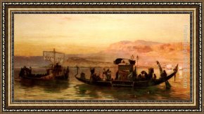 Cleopatra Testing Poisons on Condemned Prisoners Cropped Framed Paintings - Cleopatra's Barge by Frederick Arthur Bridgman