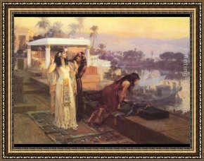 Cleopatra Testing Poisons on Condemned Prisoners Cropped Framed Paintings - Cleopatra on the Terraces of Philae by Frederick Arthur Bridgman