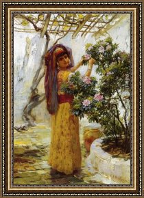 A Mediterranean Courtyard Framed Paintings - In the Courtyard by Frederick Arthur Bridgman
