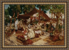 African Framed Paintings - North African Market by Frederick Arthur Bridgman