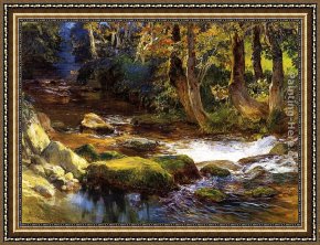 Frederick Framed Paintings - River Landscape with Deer by Frederick Arthur Bridgman