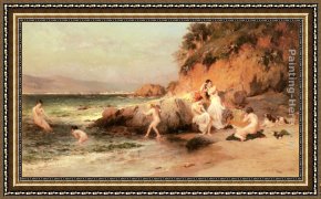 Frederick Arthur Bridgman Framed Paintings - The Bathing Beauties by Frederick Arthur Bridgman