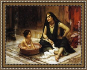 Frederick Arthur Bridgman Framed Paintings - The Bathing Cove by Frederick Arthur Bridgman