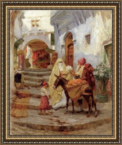 The Carpet Seller Framed Paintings - The Orange Seller by Frederick Arthur Bridgman