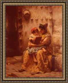 Lessons Learned by Eyears Framed Paintings - The Reading Lesson by Frederick Arthur Bridgman
