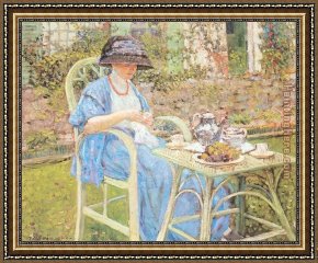 Frieseke Framed Paintings - Breakfast in the Garden by Frederick Carl Frieseke