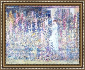 Frieseke Framed Paintings - Hollyhocks by Frederick Carl Frieseke