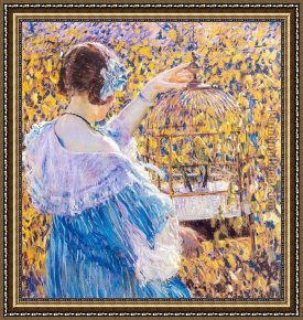 Frieseke Framed Paintings - the birdcage by Frederick Carl Frieseke