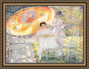 Frieseke Framed Paintings - The Garden Parasol by Frederick Carl Frieseke