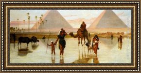 Arabs Crossing The Desert Framed Paintings - Arabs Crossing A Flooded Field By The Pyramids by Frederick Goodall