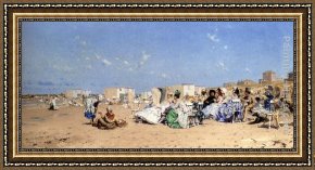 Seashore at Scheveningen Framed Paintings - Beach At Scheveningen, Holland by Frederick Hendrik Kaemmerer