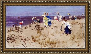 Kaemmerer Framed Paintings - Elegant Women On The Beach by Frederick Hendrik Kaemmerer