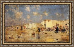 Seashore at Scheveningen Framed Paintings - The Beach At Scheveningen, Holland by Frederick Hendrik Kaemmerer