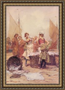 Kaemmerer Framed Paintings - The Fishwives by Frederick Hendrik Kaemmerer