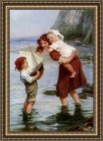 Frederick Framed Paintings - At Scarborough by Frederick Morgan