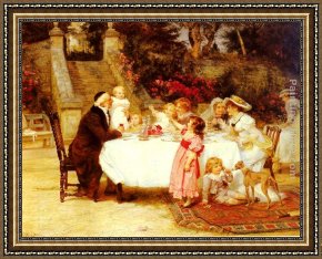 Frederick Framed Paintings - His First Birthday by Frederick Morgan