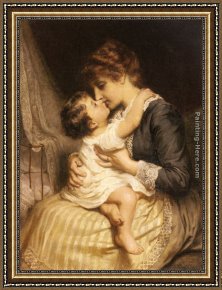Love Framed Paintings - Motherly Love by Frederick Morgan