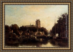Julius Jacobus Van De Sande Bakhuyzen Framed Paintings - A view Of The "Kleine Haven" In Dordrecht by Fredericus Jacobus Van Rossum Chattel