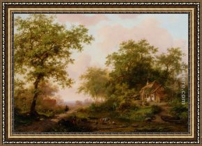 Cattle in a Pasture Framed Paintings - Cattle in a Summer Landscape by Frederik Marianus Kruseman