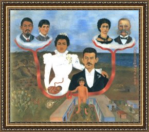 Trees Framed Paintings - Family Tree My Grandparents My Parents and I by Frida Kahlo