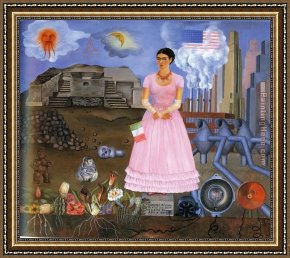 Portrait of Mrs Abney Framed Paintings - FridaKahlo-Self-Portrait-on-the-Border-Line-Between-Mexico-and-the-United-States-1932 by Frida Kahlo