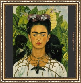 Disembarkation of The Spanish at Vera Cruz (with Portrait of Cortez As a Hunchback) Framed Paintings - Self Portrait 1-1940 by Frida Kahlo