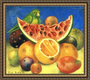 Life Framed Paintings - Still Life with Parrot by Frida Kahlo