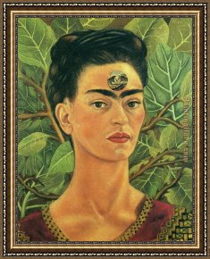 Frida Framed Paintings - Thinking about Death by Frida Kahlo