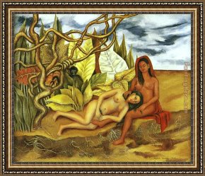 Frida Framed Paintings - Two Nudes in the Forest by Frida Kahlo