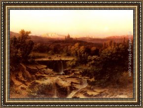 Bamberger Framed Paintings - An Extensive River Landscape by Friedrich Bamberger