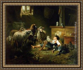 Shepherd Framed Paintings - Shepherd by Friedrich Otto Gebler