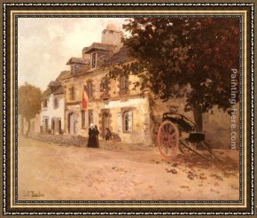 Village Street And Stairs with Figures Framed Paintings - A Village Street In France by Fritz Thaulow