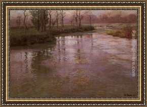 French Framed Paintings - On A French River by Fritz Thaulow
