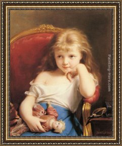Young Girl Reading Framed Paintings - Young Girl Holding a Doll by Fritz Zuber-Buhler