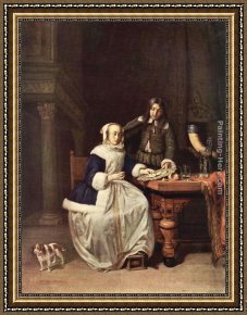 Breakfast Framed Paintings - Breakfast by Gabriel Metsu