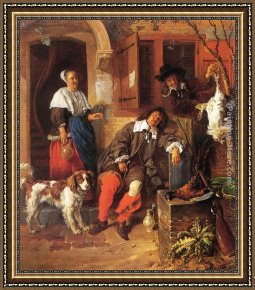 Sleeping Framed Paintings - The Sleeping Sportsman by Gabriel Metsu