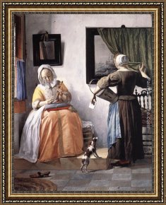 A Woman Reading Framed Paintings - Woman Reading a Letter by Gabriel Metsu