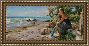Garmash Framed Paintings - AT THE SEA SHORE by Garmash