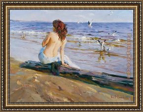Sleeping Beauty Framed Paintings - Beauty on the Shore by Garmash