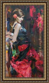 Garmash Framed Paintings - DANCER IN RED AND BLACK by Garmash