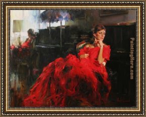 Garmash Framed Paintings - WOMAN IN RED by Garmash