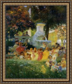 El Vendador De Alcatraces (the Vendor of Alcatraces) Framed Paintings - La ronde des enfants by Gaston La Touche